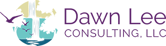 A green background with purple text that says dawkins consulting.